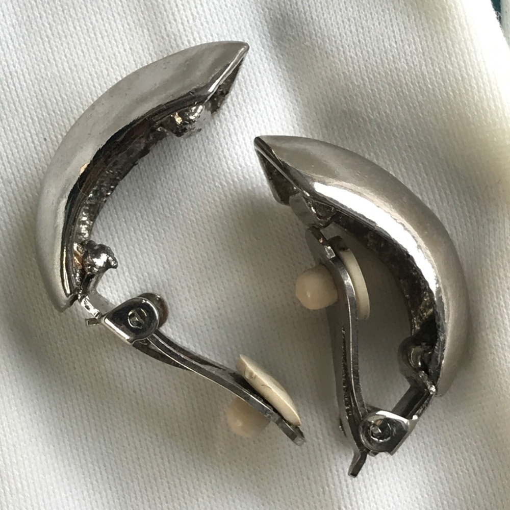1950s vintage silver Crescent clip-on earrings